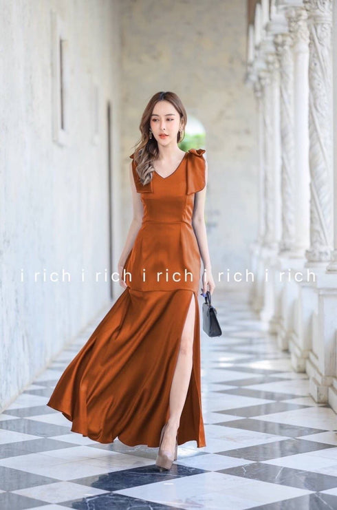 Ladies V-Neck Side Slit Long Dress